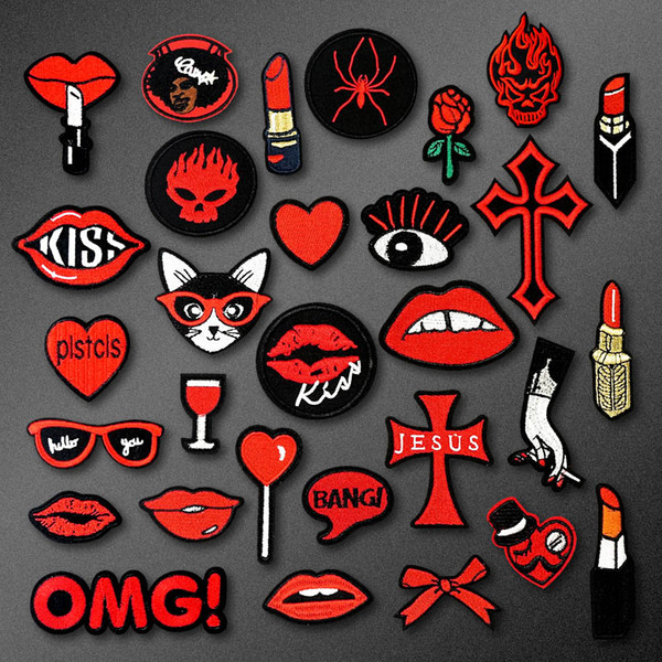 Cross Kiss Lipstick DIY Cloth Badges Patch Embroidered Applique Sewing Clothes Stickers Apparel Accessories Badge Patches