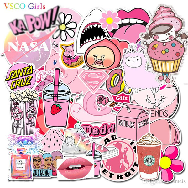 VSCO Girls Stickers Waterproof Pink Car Sticker for fridge Luggage Moto Car Suitcase Fashion Laptop Sticker 50pcs / 1 Opp bag