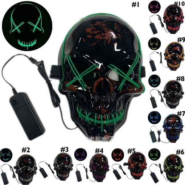 LED Skull Mask 10 Colors EL Cold Light Horror Halloween Christmas Light Up Scary Masks Fashion Accessories OOA7228-1