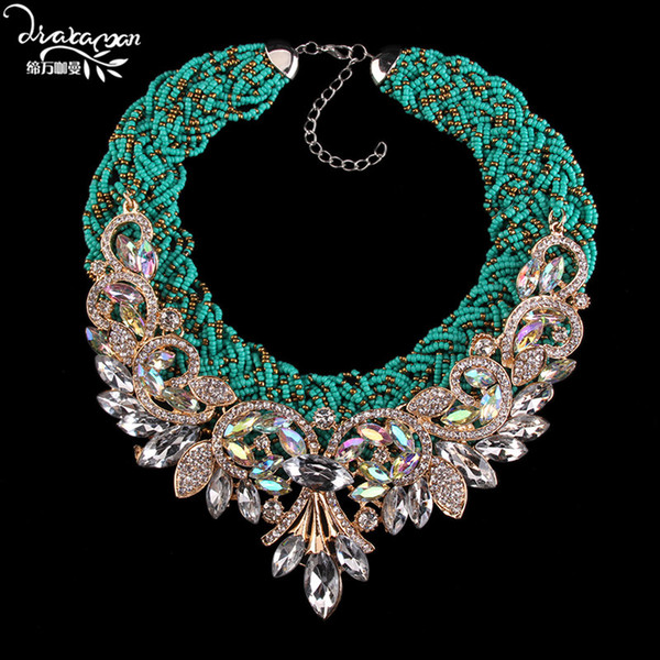 Dvacaman Handmade Bohemian Necklace V Shaped Shine Ab Crystal Choker Statement Necklace&pendant Vintage Ethnic Femme Bijoux C48 MX190730