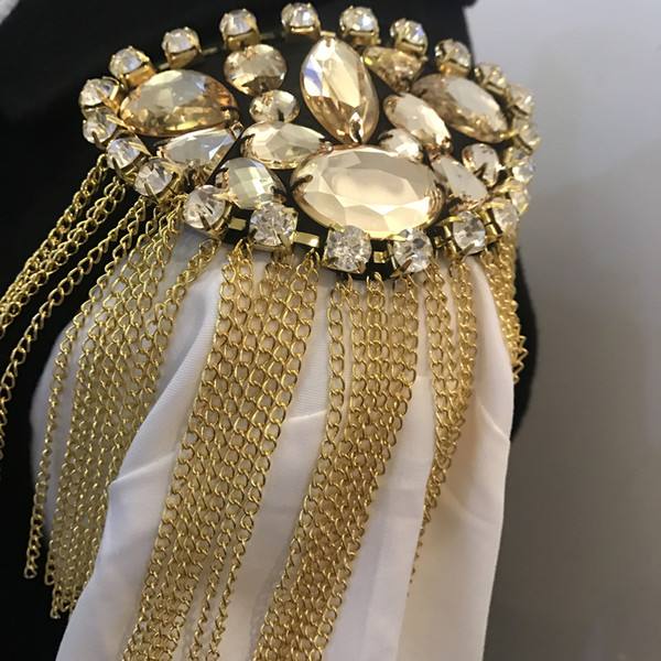 Hot sale handmade gold color rhinestone tassel Epaulette/epaulet/pin badge charreteras/kpop vintage fashion women accessories wholesale