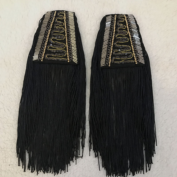 Hot fashion women and men clothes accessories/kpop handmade black tassel big epaulette/epaulet shoulder/charreteras/wholesale