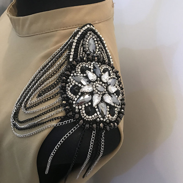 New arrival vintage fashion rhinestone tassel big epaulette kpop women clothes accessories handmade jewelry shoulder epaulet/charretera