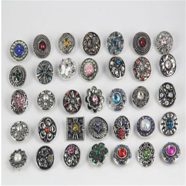 Rhinestone Snaps Button Charm Jewelry Wholesale Mix Styles Jewelry 18mm Rhinestone Metal Snap Button Charm Fit Bracelets NOOSA Chunk