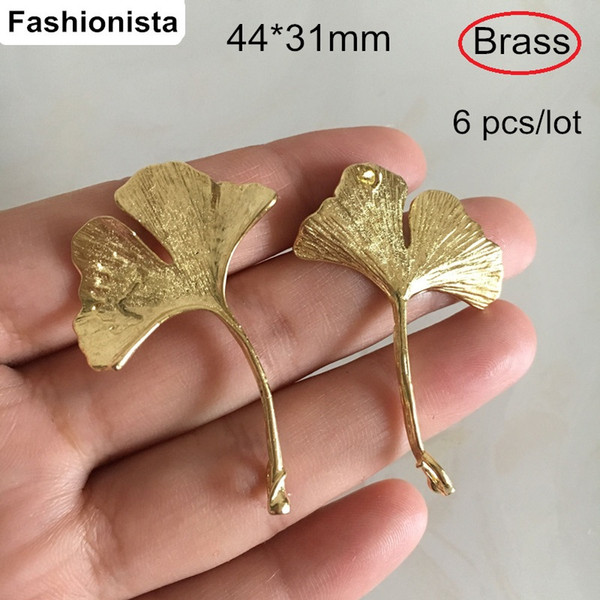 Fashionista - 6 pcs Raw Brass Casting Gingko Charms 44*31mm Brass Ginkgo Biloba Leaf Pendant,DIY Jewelry Findings