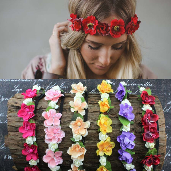 Women Bride Flowers Headband Bohemian Style Rose Flower Crown Hairband Ladies Elastic Beach Hair Accessories Many Styles