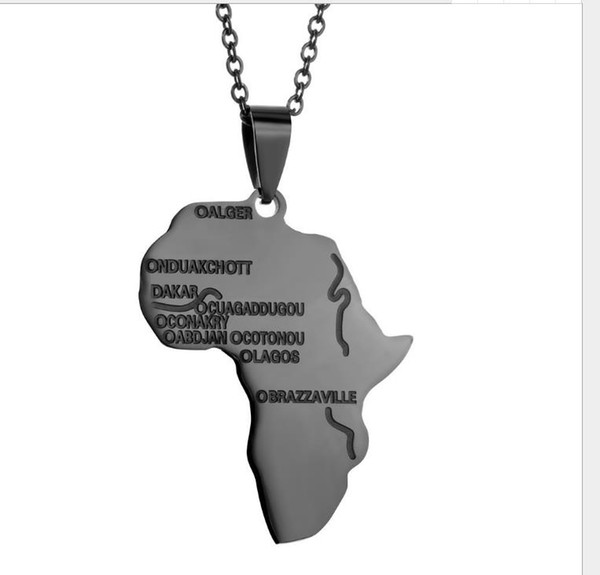 Blockbuster Fashion Selling Golden African Map Hip Hop Style Hanging Necklace Stainless Steel Jewelry Wholesale Chain