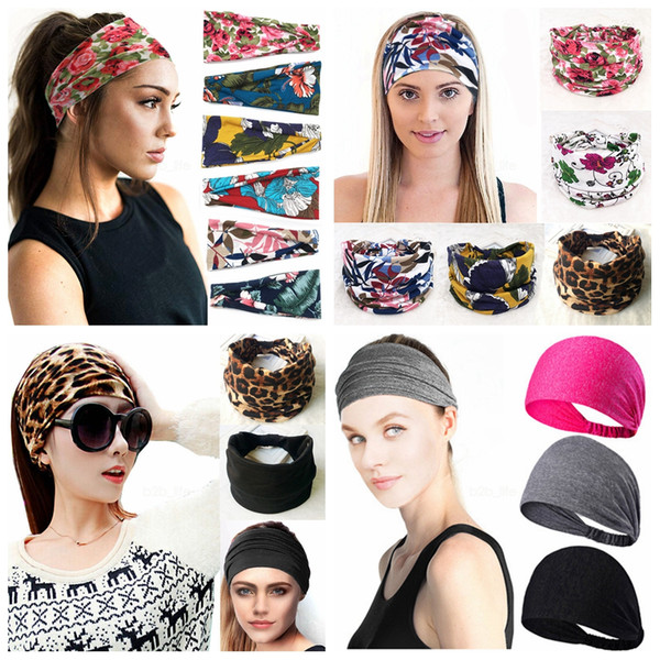 99styles Women Knotted Wide Headband Floral stripes Yoga Headwrap Cross Stretch Sports Hairband Turban Head Band Hair Accessories AAA2088