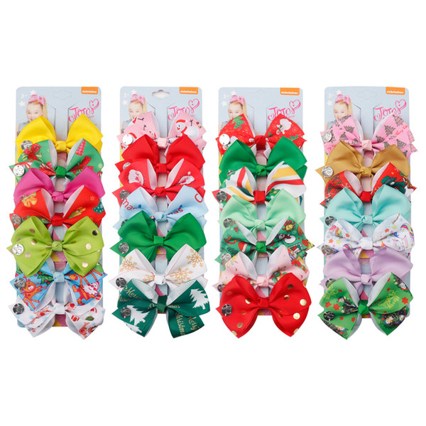 Colorful Girl Bowknot Hair Clip Cute Boutique Child Ribbon Bow Barrettes Creative Kids Christmas design Hair Accessories TTA756