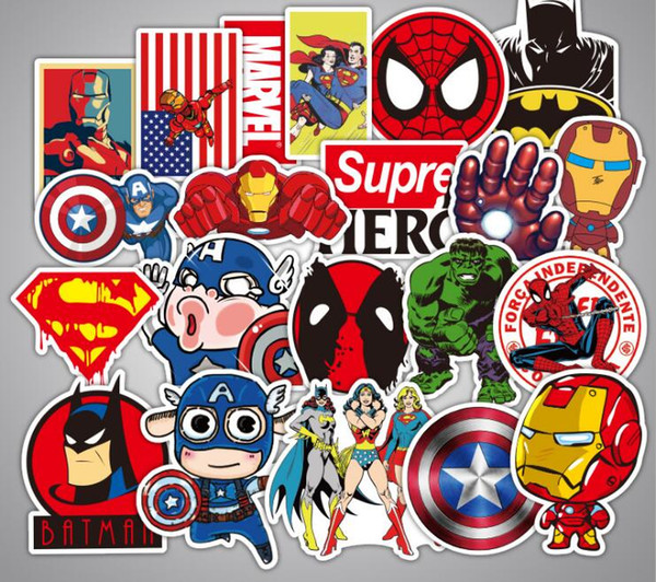 250Pcs/Lot Classic Cartoon Stickers Toy For Funny Iron Man Spiderman Stickers For Kids Car sticker DIY Laptop Skateboard Luggage Decal Decor