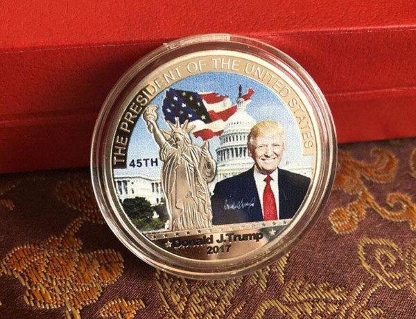 Fashion 2017 American 45th President Donald Trump Commemorative Coin United States Avatar Gold Coins Silver Badge Metal Craft Collection