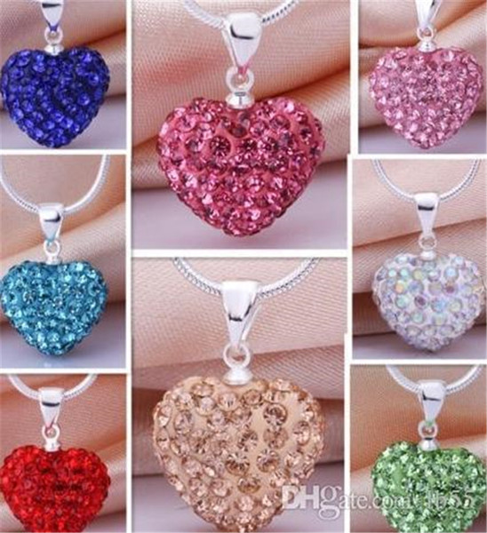 Heart Crystal Shamballa Necklace Silver plated Jewelry Rhinestone Disco Crystal Bead Necklace women jewelry Gift z268