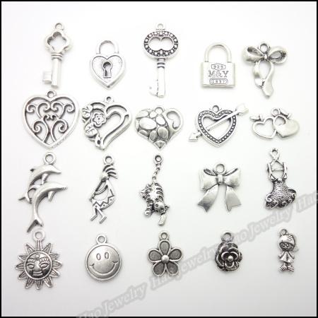 Mix 200pcs Vintage Charms Pendant Tibetan silver Zinc Alloy Fit European Bracelet Necklace DIY Metal Jewelry Findings