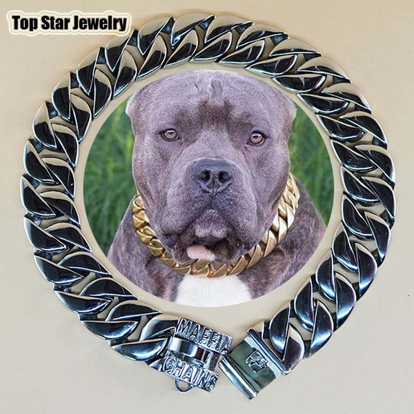 Top Quality 23mm 30mm Stainless Steel Cast Large Pet Dogs MAFFIA Chain Bulldog Collar Necks Fierce Dog Huntaway Tibetan Mastiff High Polish