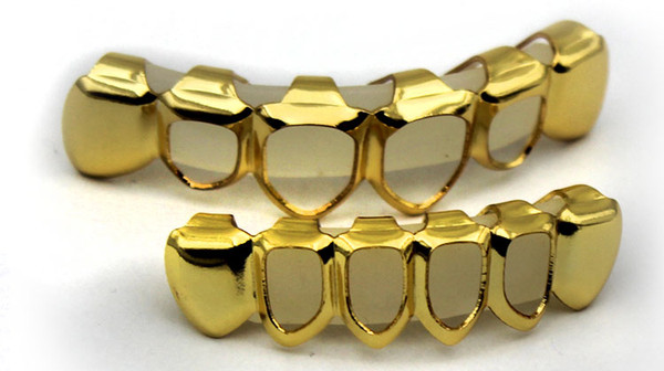 GOLD PLATED COPPER GRILLZ TOP & BOTTOM HIPHOP TEETH GRILL SET With silicone fashion Vampire teeth Party Gifts