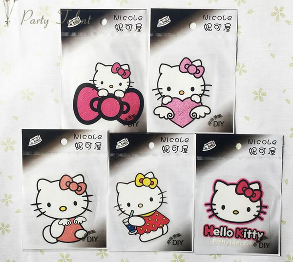 Kitty Cat Cartoon Individual clothes decoration DIY Iron Sticker 50pcs/lot for Girls Iron On Heat Transfer Glitter Stickers