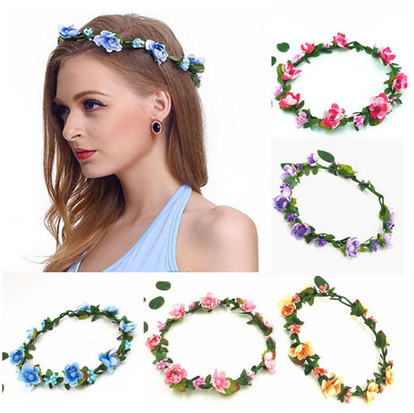 Girls Sweet Lovely Simulation Flower Headband Wedding Princess Vacation Garland Bohemia Hair Accessories For Big Kids Bride DDA470