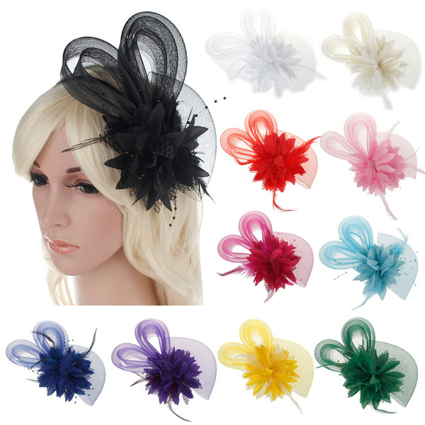 Flower And Feather Headpieces Bride Wedding Hats Headdress Bridal Fascinators Headwear Lace Veil Vintage Headbands Prom Hair Accessories