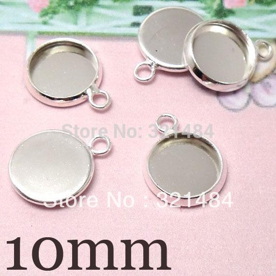 Wholesale Bulk 1000pcs Silver plated Transverse hole Earring Drop Bracelet Charm Pendant Base Blank 10mm Cap Cabochon Setting