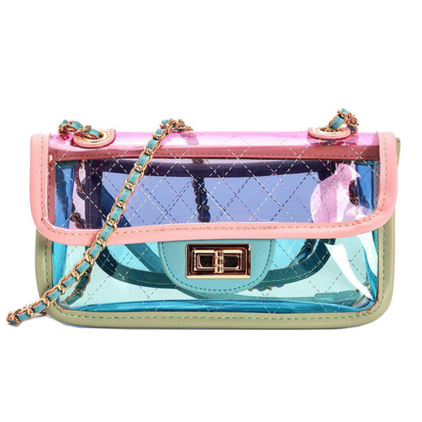 Super fire 2018 transparent mini jelly bag with crossbody small fragrant wind grille chain bag