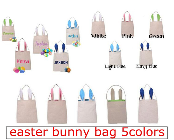 INs 5 Colors Funny Design Easter Bunny Bag Ears Bags Cotton Material Easter Burlap Celebration Gifts Christma Bag Canvas Cotton Handbag