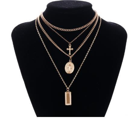 lloy hanging tag cross sweater chain fashion simple religion Notre Dame multi-layer Necklace