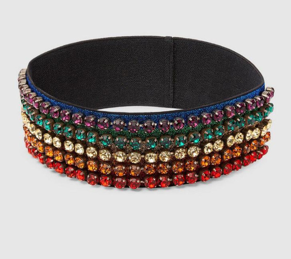 New 2018 summer fashion women girls crystal diamonds beading rainbow striped headbands elastic hair accessories female hair band