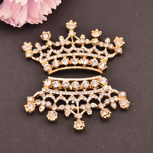 Rhinestone Tiara Crown Embellishment Flat Back 52MM*30MM 20pcs/lot Gold Color DIY button