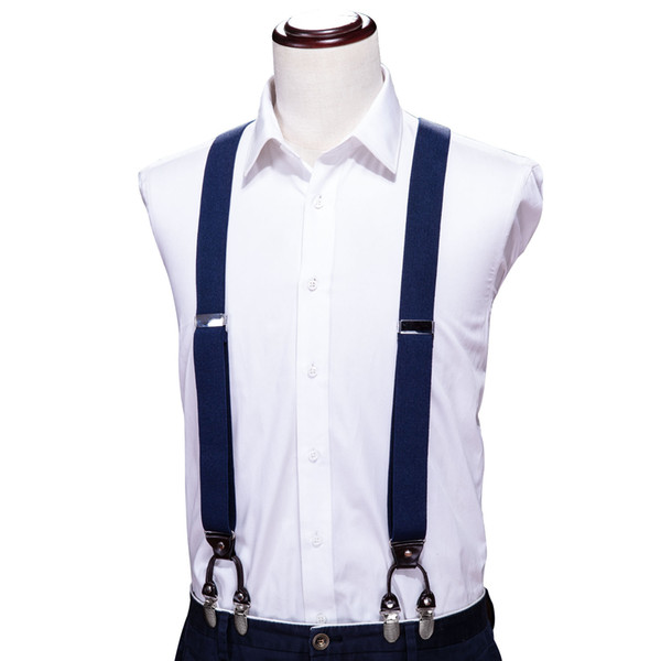 Hi-Tie Blue Solid Clothing Suspenders Clip-on Braces Elastic Y-Shape Adjustable Suspenders tirantes Unisex Braces suspensorio BH-1003