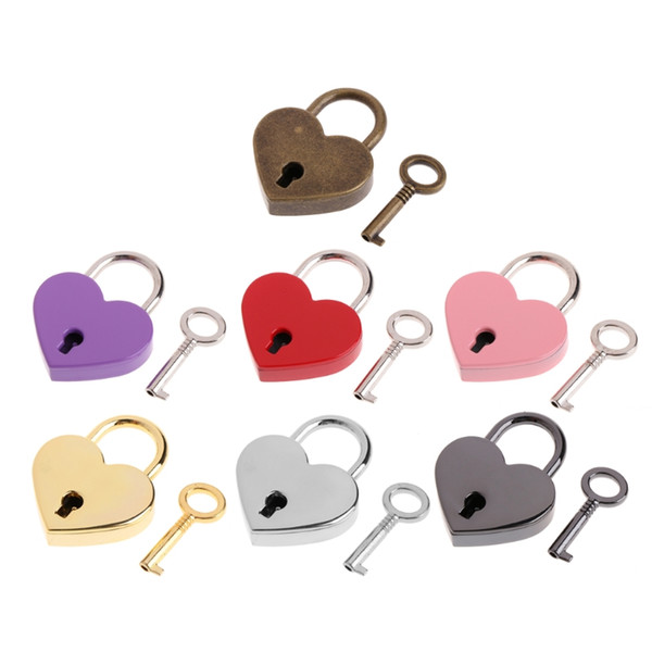 Heart Shape Padlocks Vintage Old Antique Style Mini Archaize Key Lock With key For handbag small luggage bag accessories