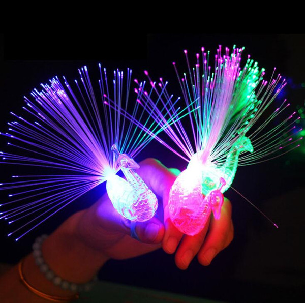 Led Peacock Finger Light Colorful LED Light-up Rings Party Gadgets Kids Intelligent Toy for Brain Development