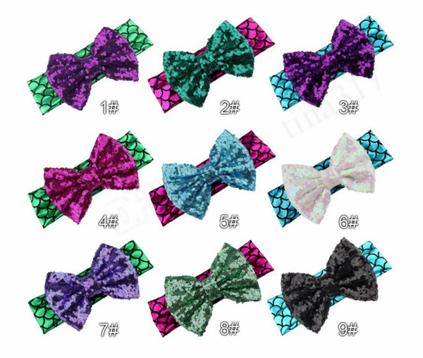 Fashion Kids Girls Mermaid Elastic Headband Fish Sequined bow Hairbands Sequins Headbands Hair Band Accessories T10C002