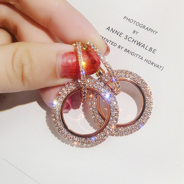 New and Fashion S925 Exaggeration Temperament Crystal Earrings For Women Geometry Round Heart Shape Drop Earrings