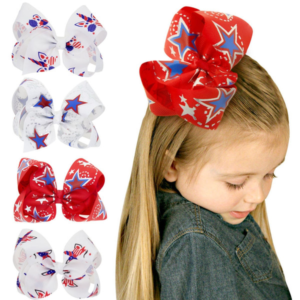 Ribbon Hair Bow Alligator Clips Baby Cute Bowknot Barrette Fashion Girl Star Print Headwear Children Hair Accessories TTA750