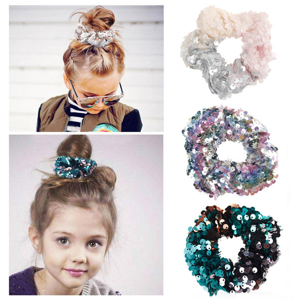 19styles Mermaid Reversible sequin Children Hairband Princess hair tie Charm Elastic Scrunchie Ponytail Mermaid Holder FFA562 60PCS