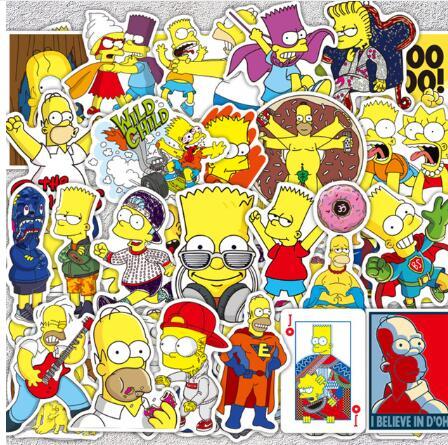 50Pcs/Lot Vinyl The Simpsons Stickers Funny Anime Cartoon Sticker For Skateboard Luggage Laptop Guitar Fridge Bike Car Decal