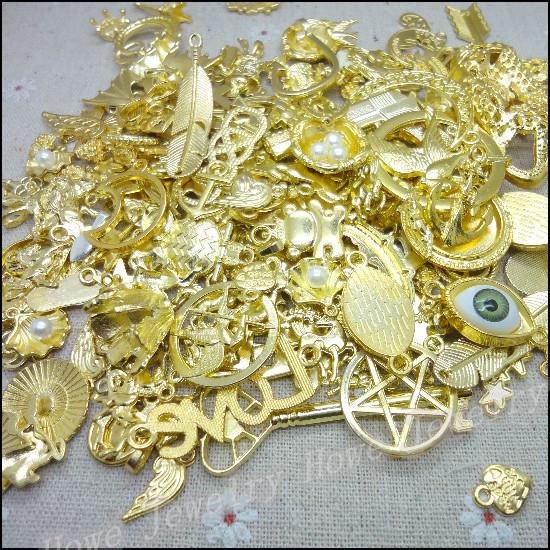 Hot 70-150 pattern Fashion Charms Mixed 200g Gold Plated Metal Alloy Pendants DIY Jewelry Accessories