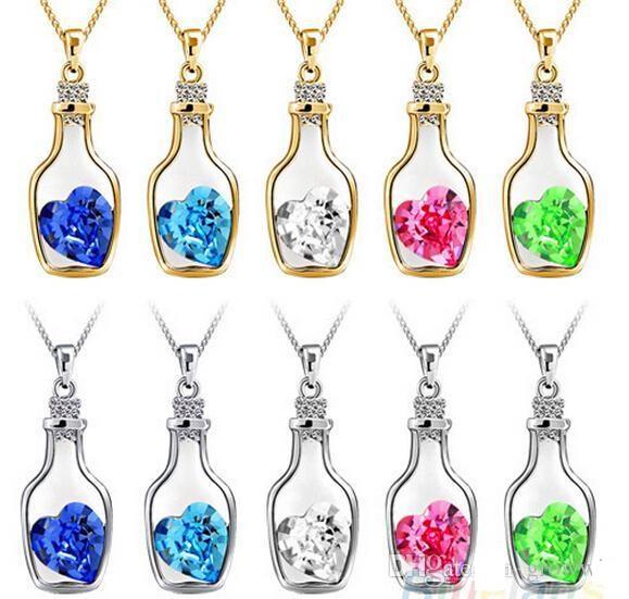 New Bottles And Love Crystal Pendant Necklace Cheap Diamond Alloy Necklace Sweater Necklace Locket Jewelry S143