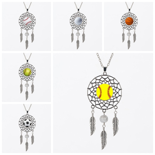 Baseball Necklace Football Basketball Pendant Time Necklaces Pendant Leaf Necklace Vintage Charms Chain Jewelry Fashion Accessories GGA2008