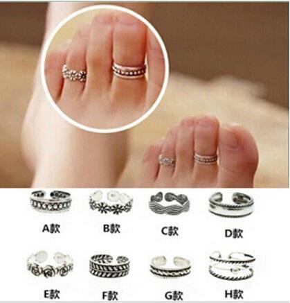 Korean version of personality fashion Foot Rings Female Carved Flower Tibetan Silver Toe Rings Open Cuff Boho Beach Jewelry Drop Shipping