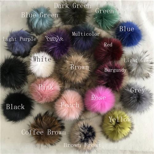 50pcs/ Lot 15cm Large Real Natural Raccoon Fur Ball w Snap Button DIY Hat accessory