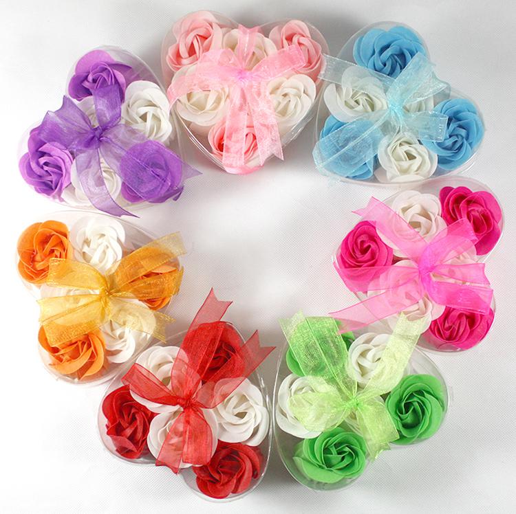 High Quality Mix Colors Heart-Shaped Rose Soap Flower For Romantic Bath Soap And Gift (6pcs=one box) hand made 100% natural material