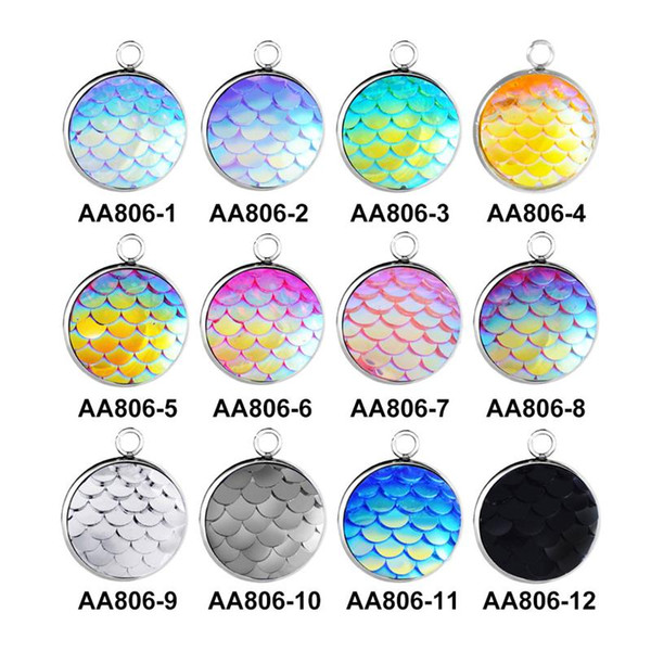 14mm stainless steel Mermaid Scale Charms For Jewelry necklace Making DIY 12 colors Fish scales pendants