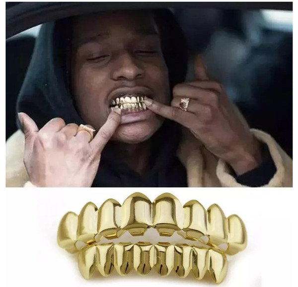 Gold Plated Hip Hop Teeth Grillz Top Bottom Grill Set Party Cosplay Vampire Grills Sets Hot