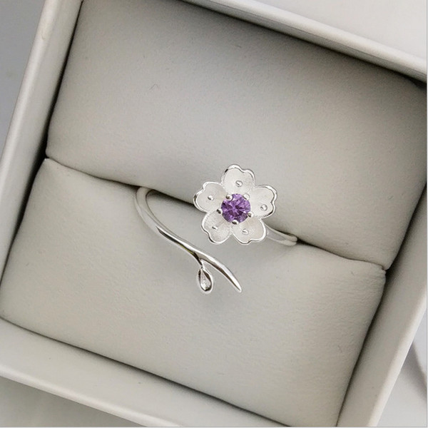 Hand-decorated branches cherry blossom ring Japanese cute temperament simple small flower open ring single ring wholesale