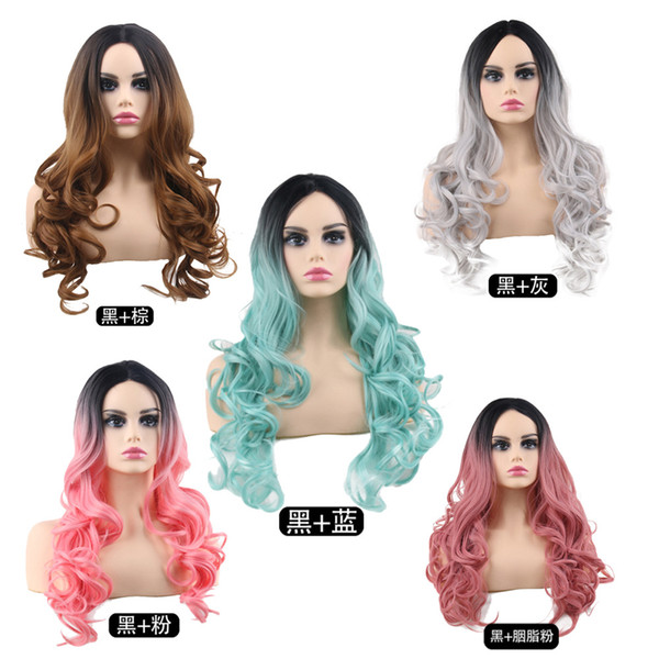 Hot-selling blockbuster wig female Cosplay chemical fibers in Europe and the United States Medium Black Brown dyed hair set animation dyed l