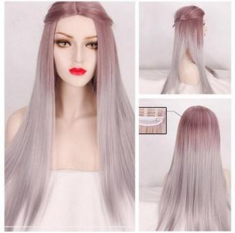 Cross-border hot-selling European and American wig manufacturers direct sales of taro color medium-length straight hair fashion realistic wi