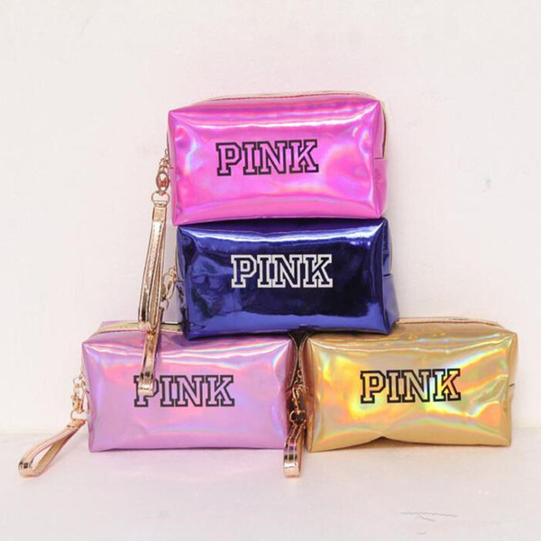 New PINK laser makeup bag waterproof makeup bag lady laser flash diamond leather bag children's purse