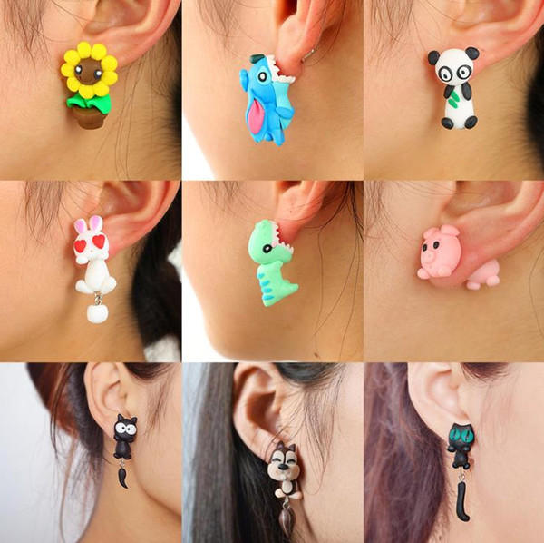 Cute fashion individuality animal polymer clay ear nail cartoon Corpse Flower Fox Cat soft pottery earrings