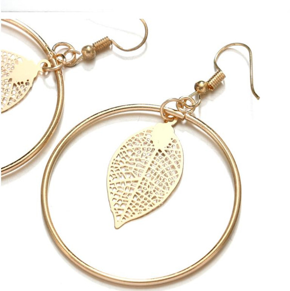 Round hollow leaves pendant earrings and Metal Earrings